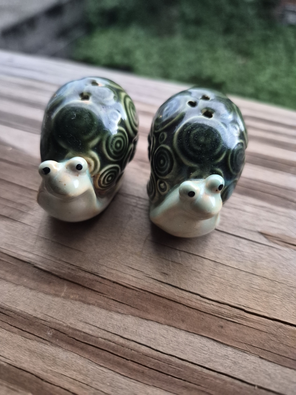 Green Ceramic Snail Salt and Pepper Shaker Set
